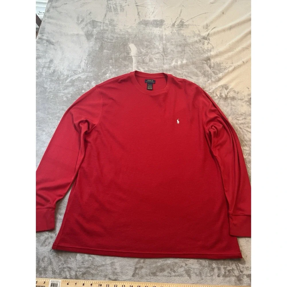 Polo Ralph Lauren Mens Thermal Shirt 2XL Red Waffle Knit Long Sleeve Pony Logo